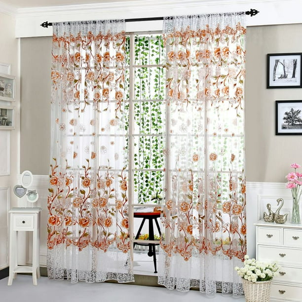 Beautiful Printed Flower Sheer Curtains Tulles Window for Living Room