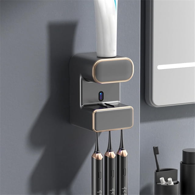 Automatic Toothpaste Dispenser Wall Mounted Electric, Touchless Sensor Squeezer with 3 Toothbrush Slots, Family Friendly for Bathroom, Black/Green/Beige