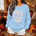 thumbnail image 2 of WEIWEN Halloween Sweatshirts for Women Oversized Skull Printed Long Sleeve Fall Outfits Halloween Sweaters for Women Going Out Tops Women's Clothing Spooky Season Clothes Light Blue, L, 2 of 5