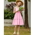 thumbnail image 5 of Arshiner Girls Tie Back Dress Spaghetti Strap Ruffle Hem Casual Summer Beach Sundress with Pockets, 5 of 7