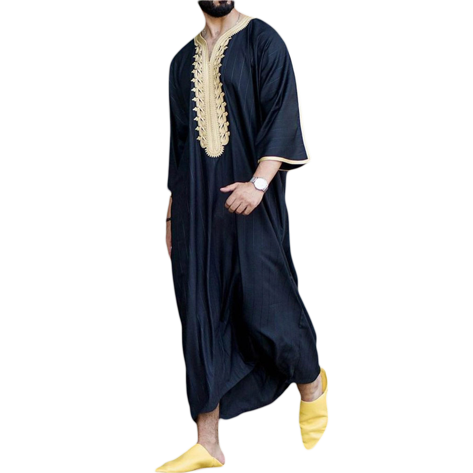 Men's Islamic Muslim Jubba Kaftan Thobe Abaya Arab Robe Maxi Dress Middle East Robe Shirt - image 2 of 5