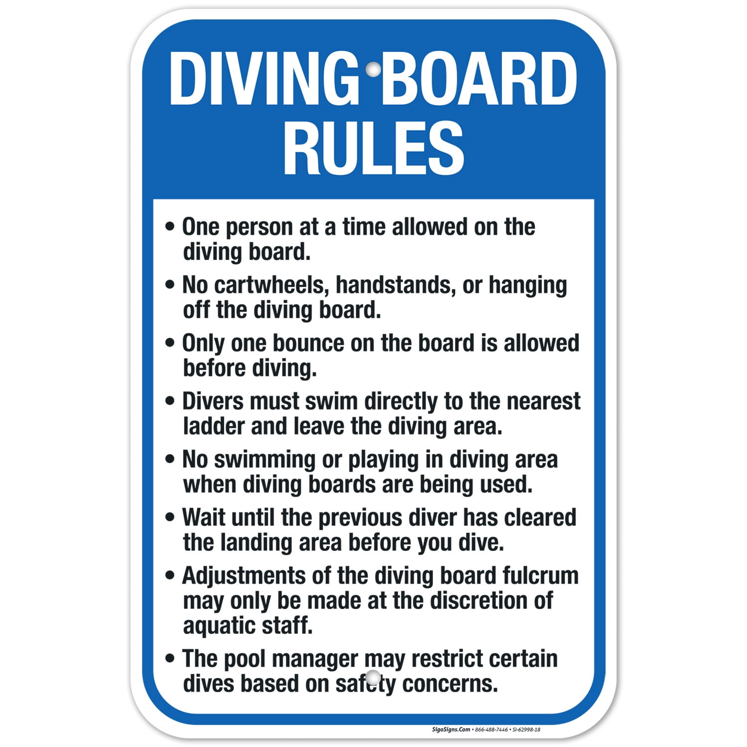 Diving Board Rules Sign,