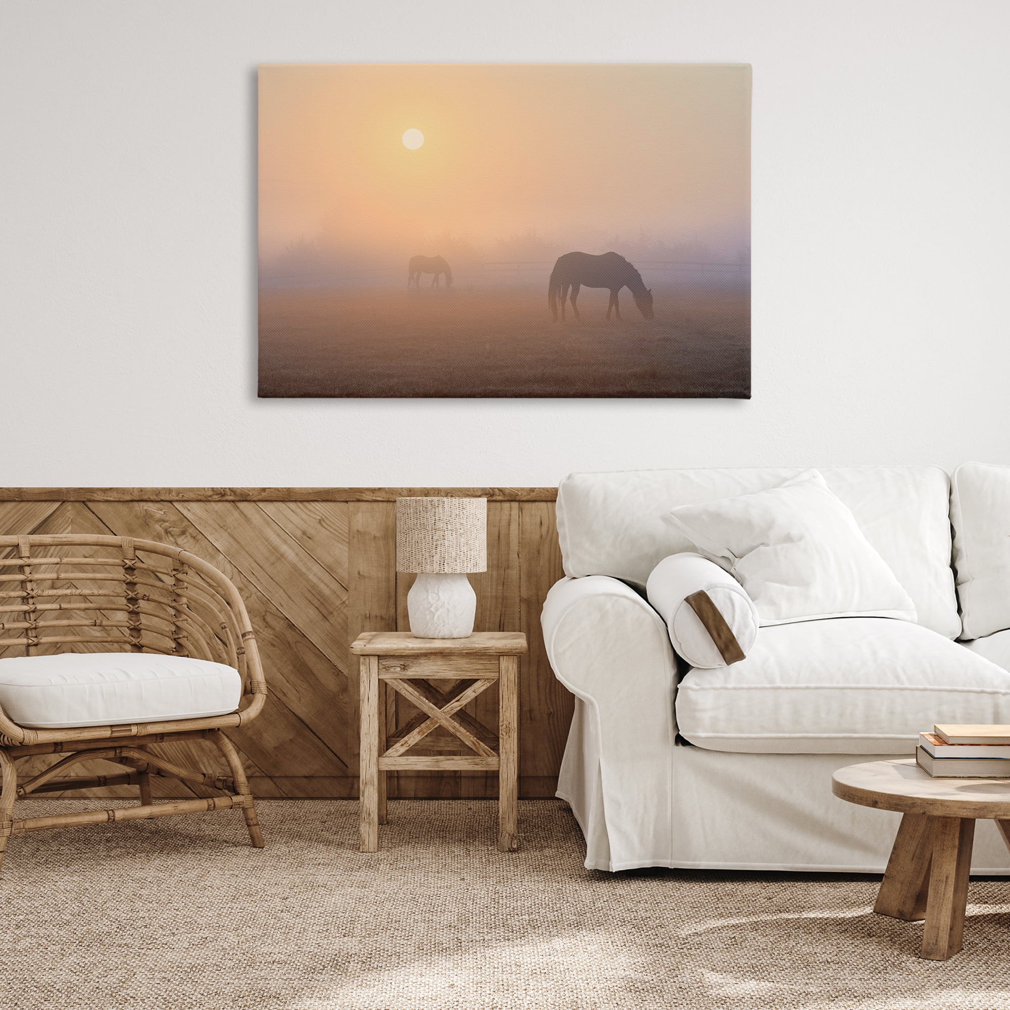 Stupell Industries Misty Sunlit Horses Landscape & Nature Photography Wrapped Canvas Art Print Wall Art, 45 x 30