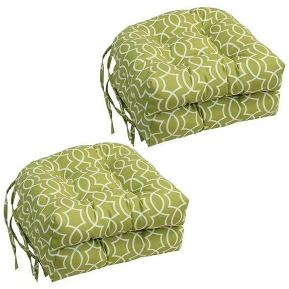 Blazing Needles 916X16US-T-4CH-OD-192 16 in. Spun Polyester Outdoor U-Shaped Tufted Chair Cushions, Titan Kiwi - Set of 4