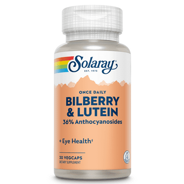 Solaray Bilberry & Lutein, Once Daily Supplement | Eye Health Support with 36%  Anthocyanosides | 30 VegCaps, 30 Serv.