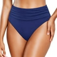 thumbnail image 5 of vigerkar Women's High Waisted Bikini Bottoms Tummy Control Ruched Bathing Suit Swim Bottom Navy, S, 5 of 6