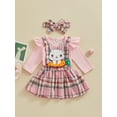 thumbnail image 3 of Bagilaanoe 3Pcs Newborn Baby Girls Easter Outfits Overalls Dress Set Flying Sleeve Romper Tops + Embroidery Suspender Skirt + Headband 3M 6M 12M 18M Infant Casual Clothes, 3 of 9