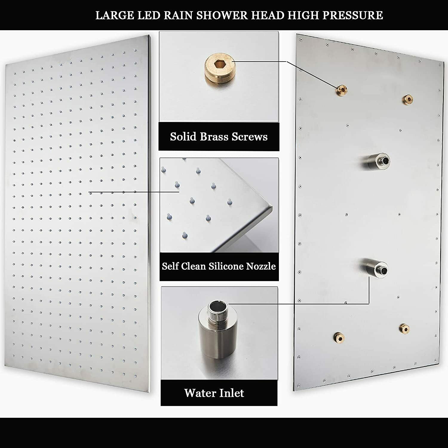 Zovajonia Ceil Mounted 32x16" Square Rain Shower Head LED High pressure Top Sprayer w/Hose Brushed Nickel
