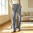 thumbnail image 2 of LIaqionyy Womens Ribbed Pants Wide Leg Lounge Pajama Drawstring Elastic Waist Casual Loose Trousers with Pockets, 2 of 8