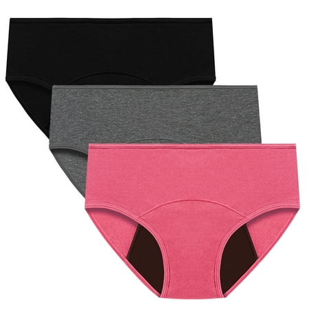 ATOYSOY Women s Mid Waist Period Underpants Plus Size Hip Lifting Cotton Panties  3 Pack Multipack Solid Leak Proof Panty Comfy Stretchy Clearance Shapewear Control Briefs Seamless Pink M