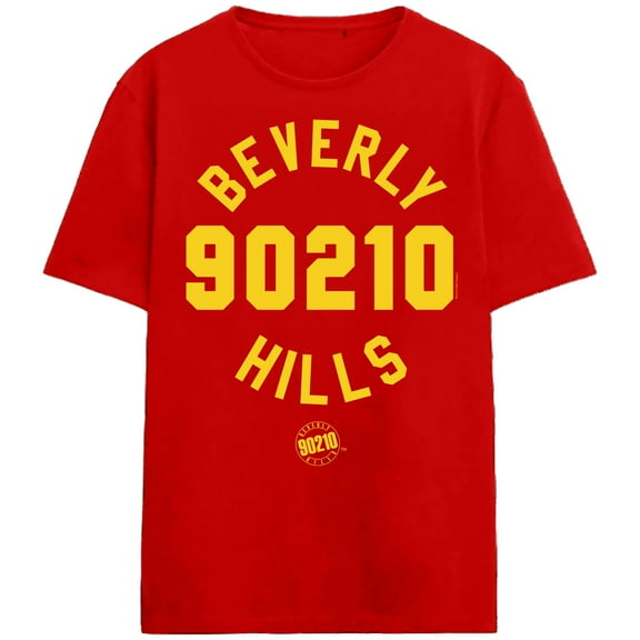 Beverly Hills 90210 Collegiate Text Adult Red Crew Neck Short Sleeve T-shirt-Medium