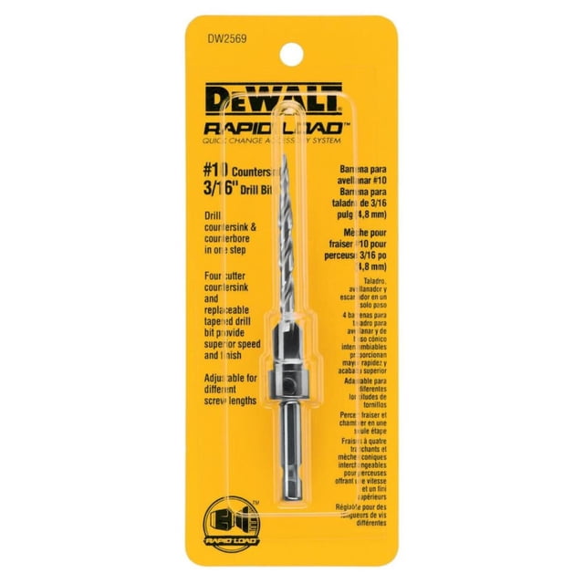 Broca avellanada DeWalt DW2569 #10 de cuatro cuchillas con 3/16 pulgadas