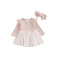 thumbnail image 2 of Yunliwuli Baby Girl Long Sleeve Rompers Infant Ribbed Tulle Round Neck Bodysuit Headband Newborn Solid Color Jumpsuits, 2 of 10