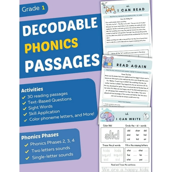 Decodable Phonics Passages Grade 1: Improve Reading and Comprehension Skills for Kids, Decodable Texts and Dyslexia Acti, (Paperback)