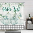 thumbnail image 2 of Autumn Decorations Pumpkin Thanksgiving Shower Curtain, Watercolor Fall Blue Teal Gray Pumpkin Maple Leaf on Buffalo Check Plaid Shower Curtain Sets, Rustic Farmhouse Wooden Shower Curtain, 69X70in, 2 of 6