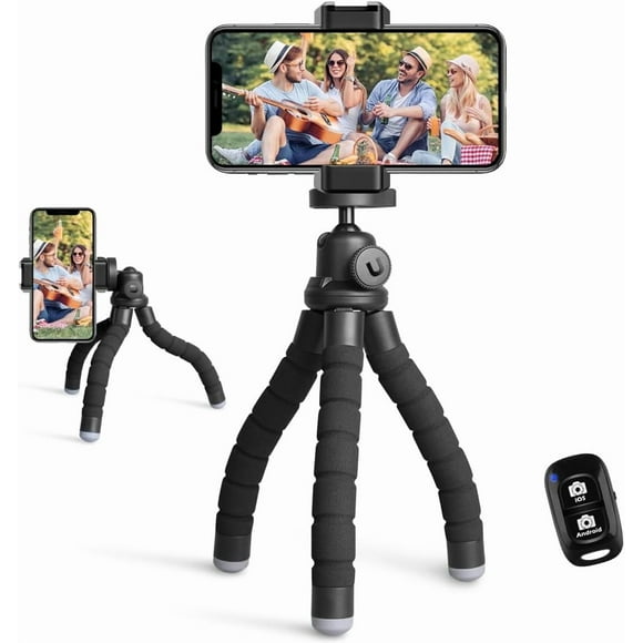 TEMOGU-Phone Tripod, Portable and Flexible Tripod with Wireless Remote and Universal Clip, Compatible with All Cell Phones/Cameras, Cell Phone Tripod Stand for Video Recording (Black)