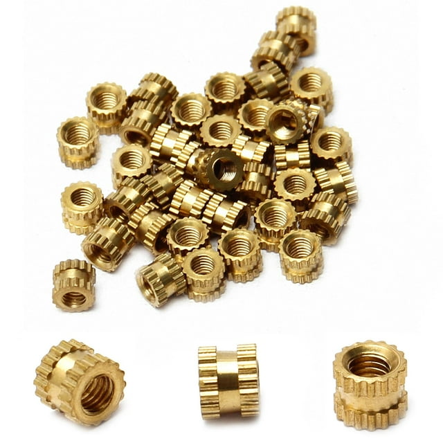 HUGFEGWE M3x4mm Female Thread Knurled Nuts,Hx5mm OD Brass Threaded Insert Embedment Nuts Hydraulic Welded Joint Injection Molding Assortment Kit for 3D Printing Injection Molding 40PCS UA824-6594