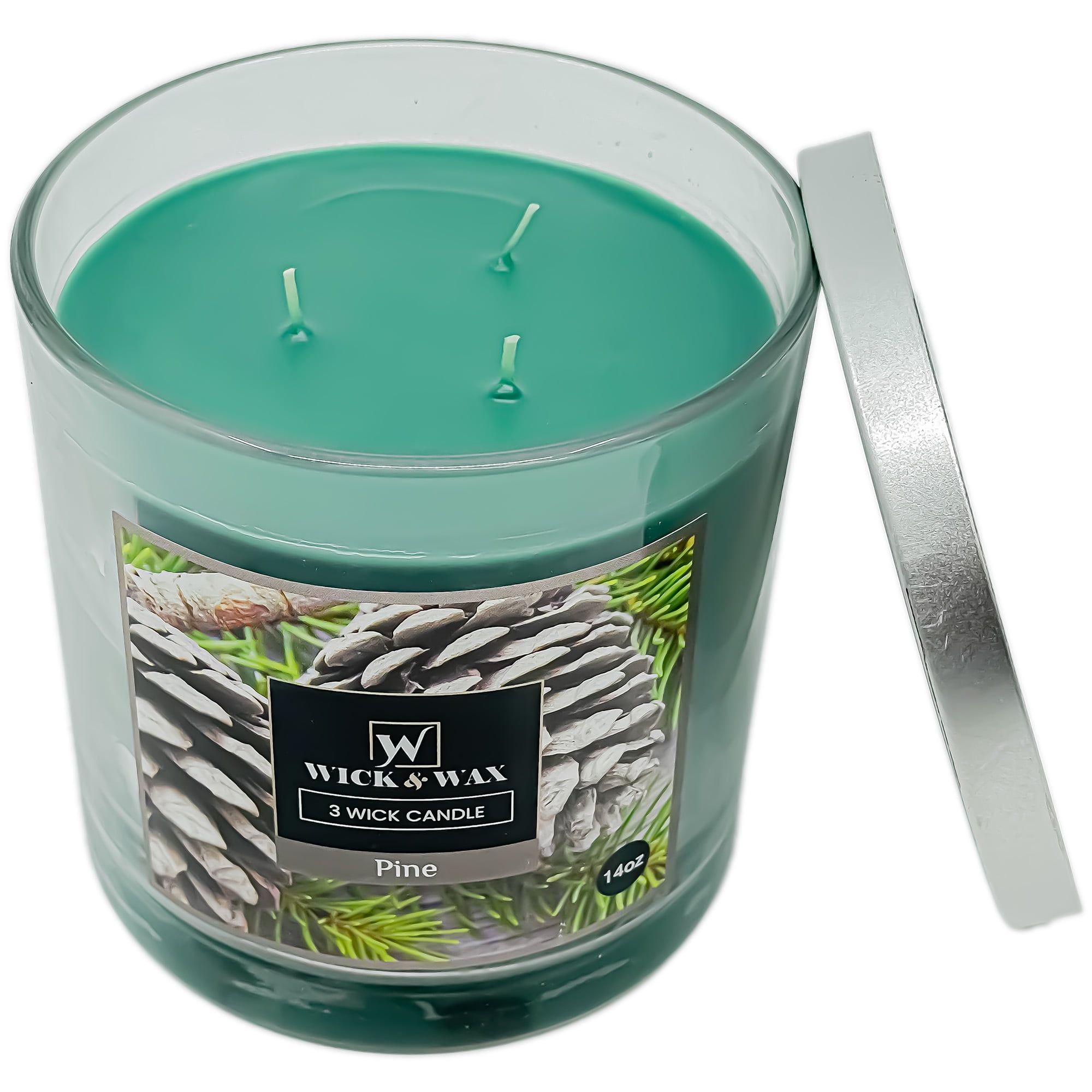 VeZee's 3 Wick 14 oz Pine Scented Jar Candles by Wick & Wax, Lift your spirits with the refreshing, pleasant fragrance:1 Case/ 6 Jars