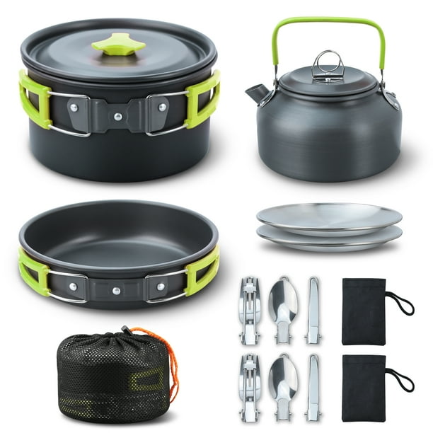 Traje de vajilla Juego de cocina para acampar Juego de utensilios de cocina para acampar 16 piezas Juego de ollas para acampar Juego de cocinar para campamento de anidación Juego de mini utensilios de Maboto Traje de vajilla