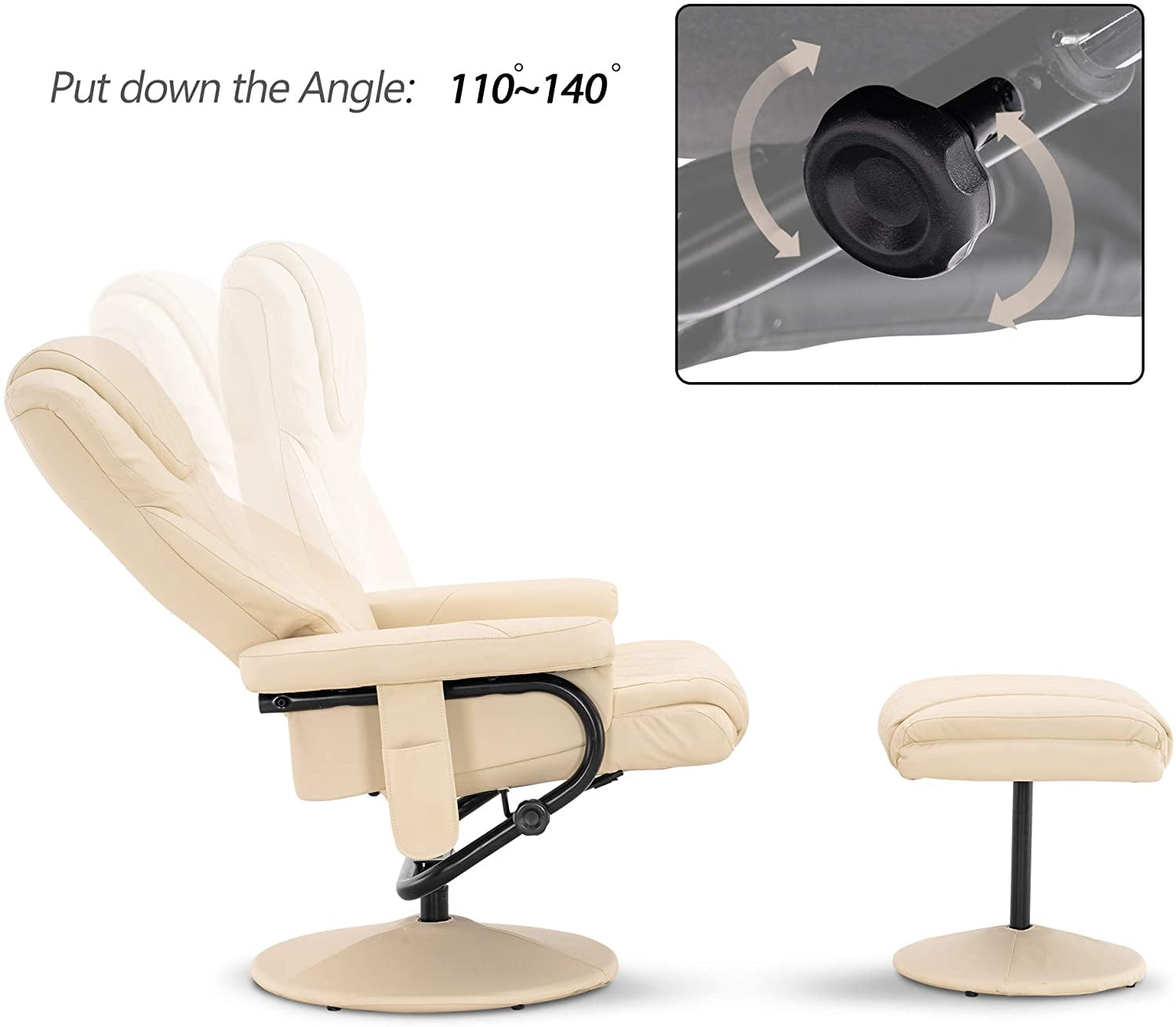 MCombo Massage Recliner Chair with Ottoman for Living Room, Swivel Recling Chair Faux Leather, 4901  (Cream White)
