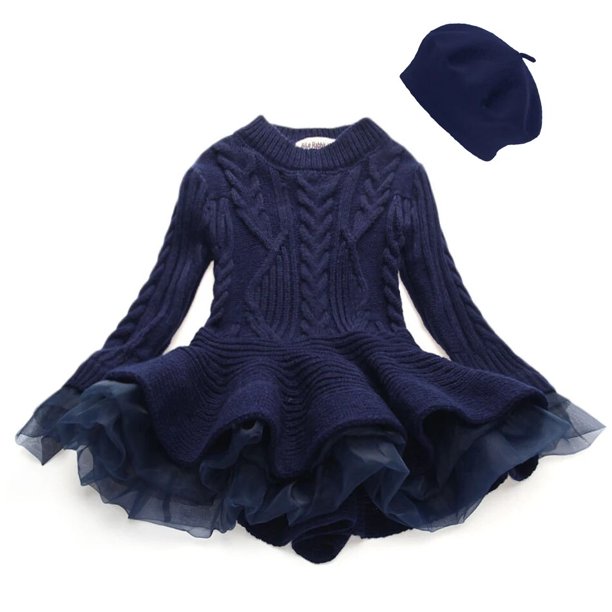 Girls Red Christmas Long Sleeve Knitting Dresses Witnter Warm Birthday Party Ruffle Princess Costume Kids Vestido