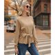 thumbnail image 4 of Sudadera con Nudo en la Cintura para Mujer, Larga Raglán, Estilo Túnica, Cuello Redondo, Elegante Blusa Deportiva de Otoño Caqui L, 4 of 7