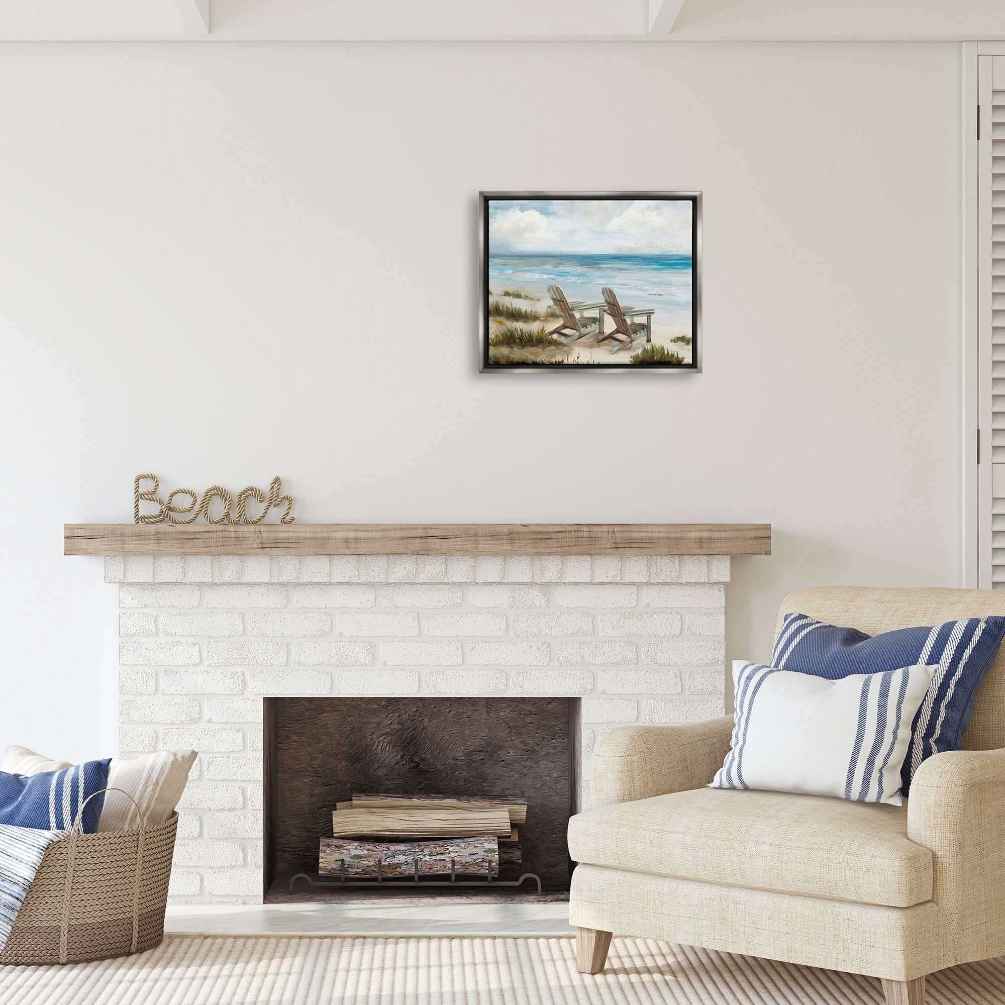 Stupell Industries View For Two Beach Chairs Nature Painting Gray Floater Framed Canvas Art Print Wall Art, 21 x 17