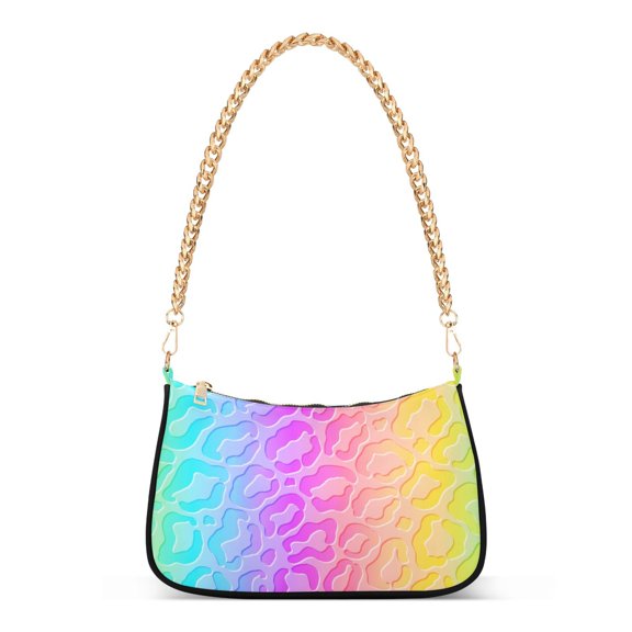 Rainbow Leopard Print Cheetah Animal Womens Chain Shoulder Bag Tote Handbag Clutch Hobo Purse with Zipper for Travel Casual