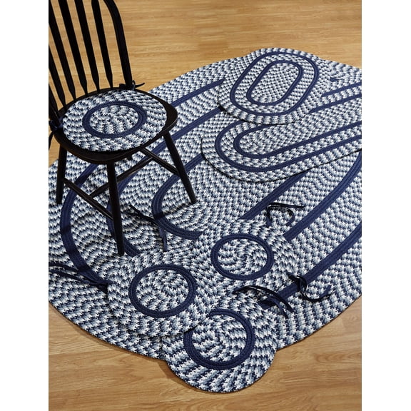 Better Trends Crecent 7PC Braided Rug Set, Navy – Includes 50"x80", 20"x30", 20"x60" Rugs & Four 15" Round Chair Pads, Reversible Indoor Polypropylene Rugs for Living Room, Kitchen, Entryway