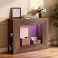 thumbnail image 2 of Ktaxon Modern Console Table with LED Light for Entryway, 43" Sofa Side Table with 4 Open Shelves Storage, Farmhouse Display Table Behind the Couch, Walnut Brown, 2 of 6