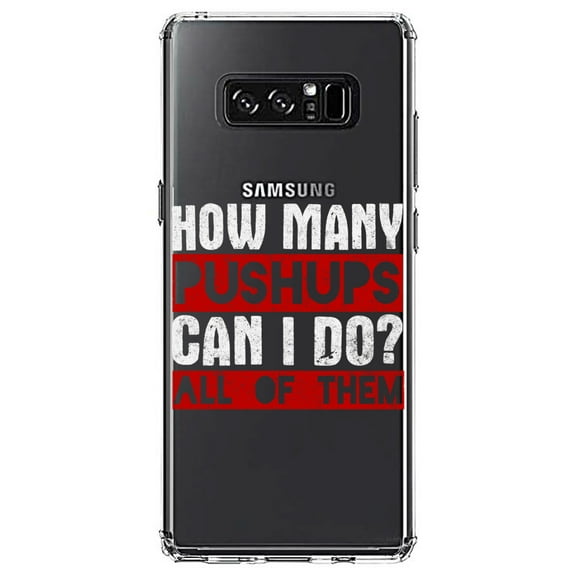 DistinctInk Clear Shockproof Hybrid Case for Samsung Galaxy Note 8 - TPU Bumper Acrylic Back Tempered Glass Screen Protector - How Many Pushups? All of Them