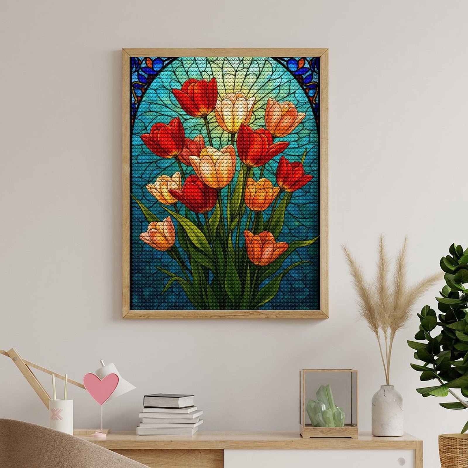 Diamond Art Kits for Adults, Stained Glass Tulip Art Design 5D Diamond Painting Kits for Adults Beginners, DIY Full Drill Diamond Painting, Gem Art and Crafts 12x16