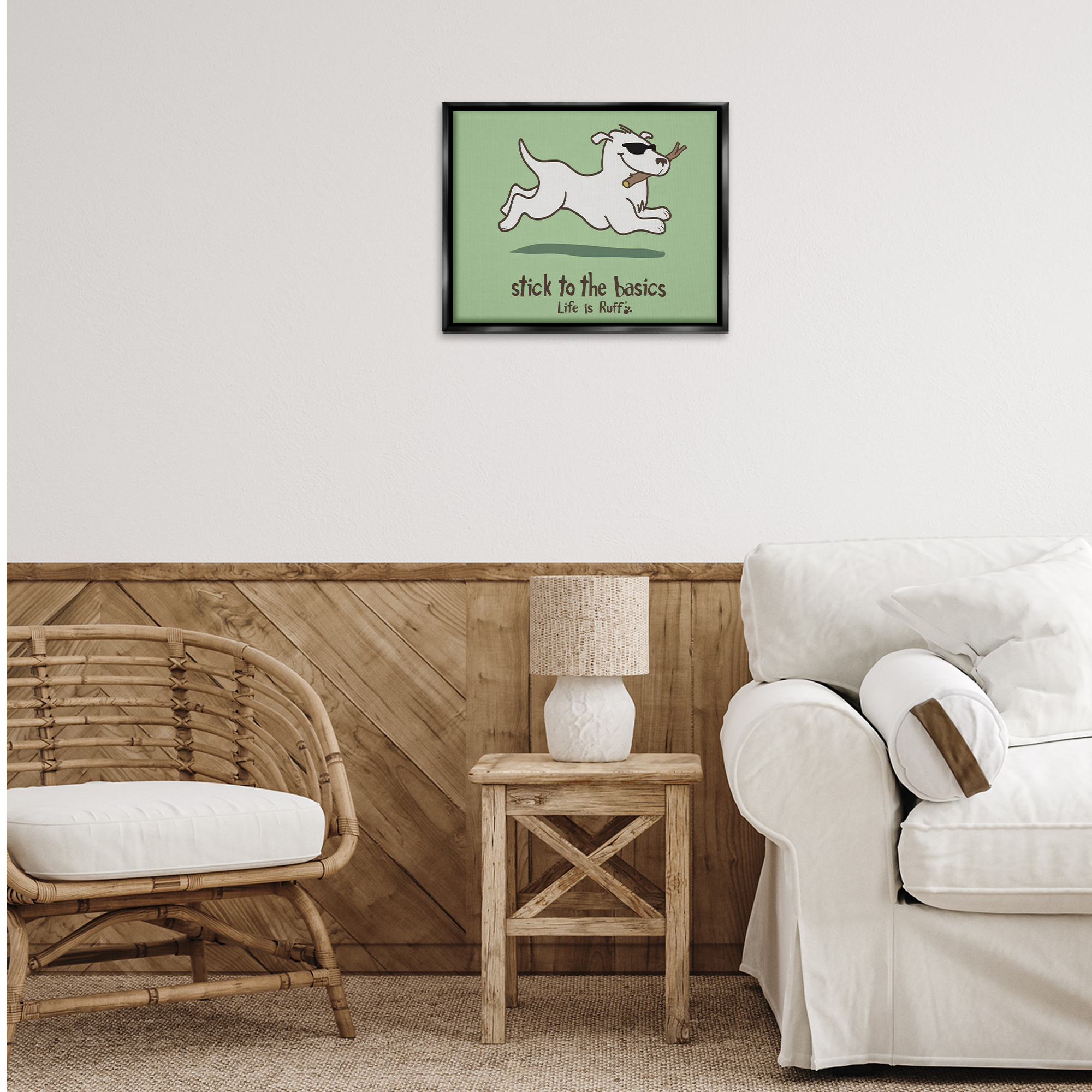 Stupell Industries Stick To Basics Dog Animals Painting Black Floater Framed Canvas Art Print Wall Art, 21 x 17