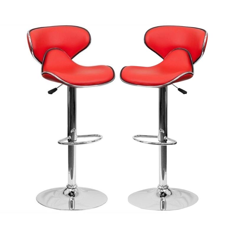 Home Square 24" to 33" Mid Back Cozy Adjustable Bar Stool in Red Set of 2