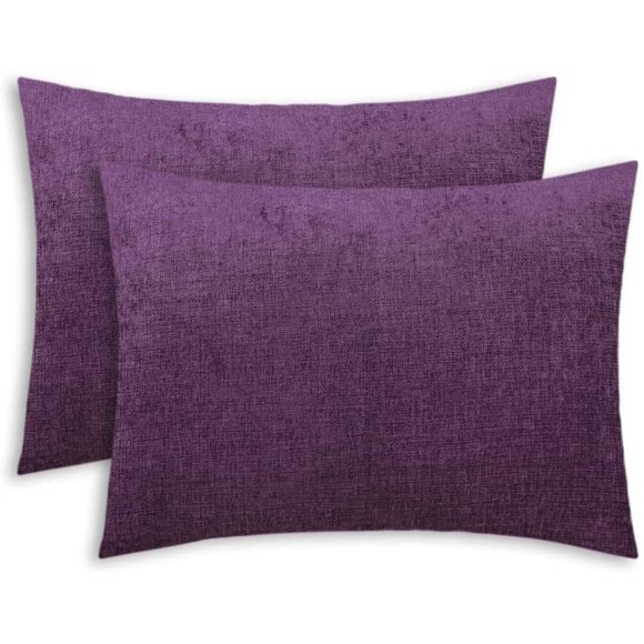 HTOOQ Pack of 2 Cozy Standard Pillow Shams Cases for Bed Bedding Decoration Solid Dyed Soft Chenille 20 X 26 Inches Plum Purple