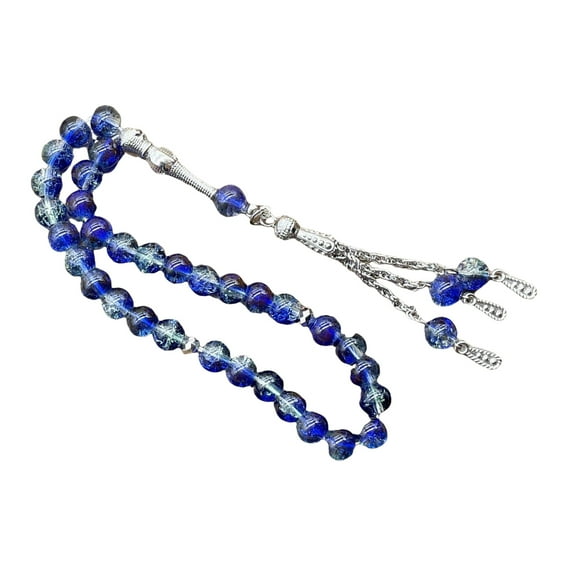 Muslims Prayer Beads 33 Tasbih Ice Cracked Glass Rosary with Fringed Pendant Ethnic Islamics for Daily Worship
