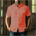 thumbnail image 5 of Men's Shirts Western Snap Short Sleeve Tops Casual Two Pockets Cotton Linen Classic Work T Shirts Solid Dressy Tees, 5 of 6