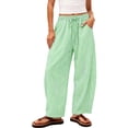 thumbnail image 2 of Hurxie Womens Wide Leg Gingham Pants Cotton Plaid High Waisted Casual Lounge Trousers with Pockets Mint Green,L, 2 of 7