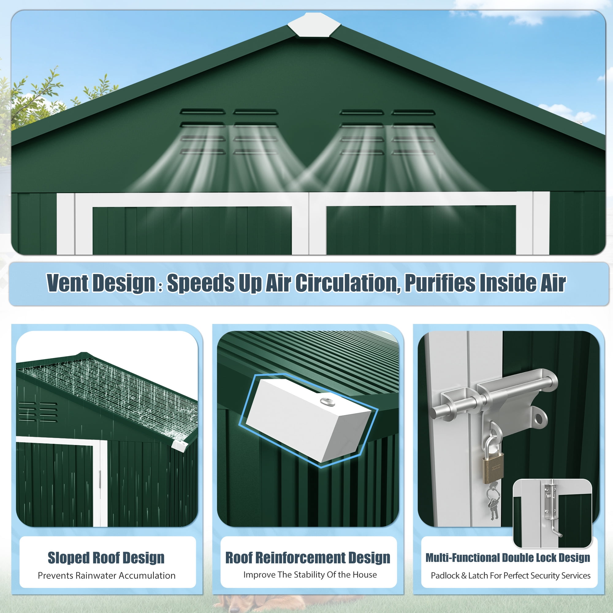 6' x 4' Outdoor Storage Shed, Metal Garden Shed with Lockable Doors, Tools Storage Shed for Backyard, Green