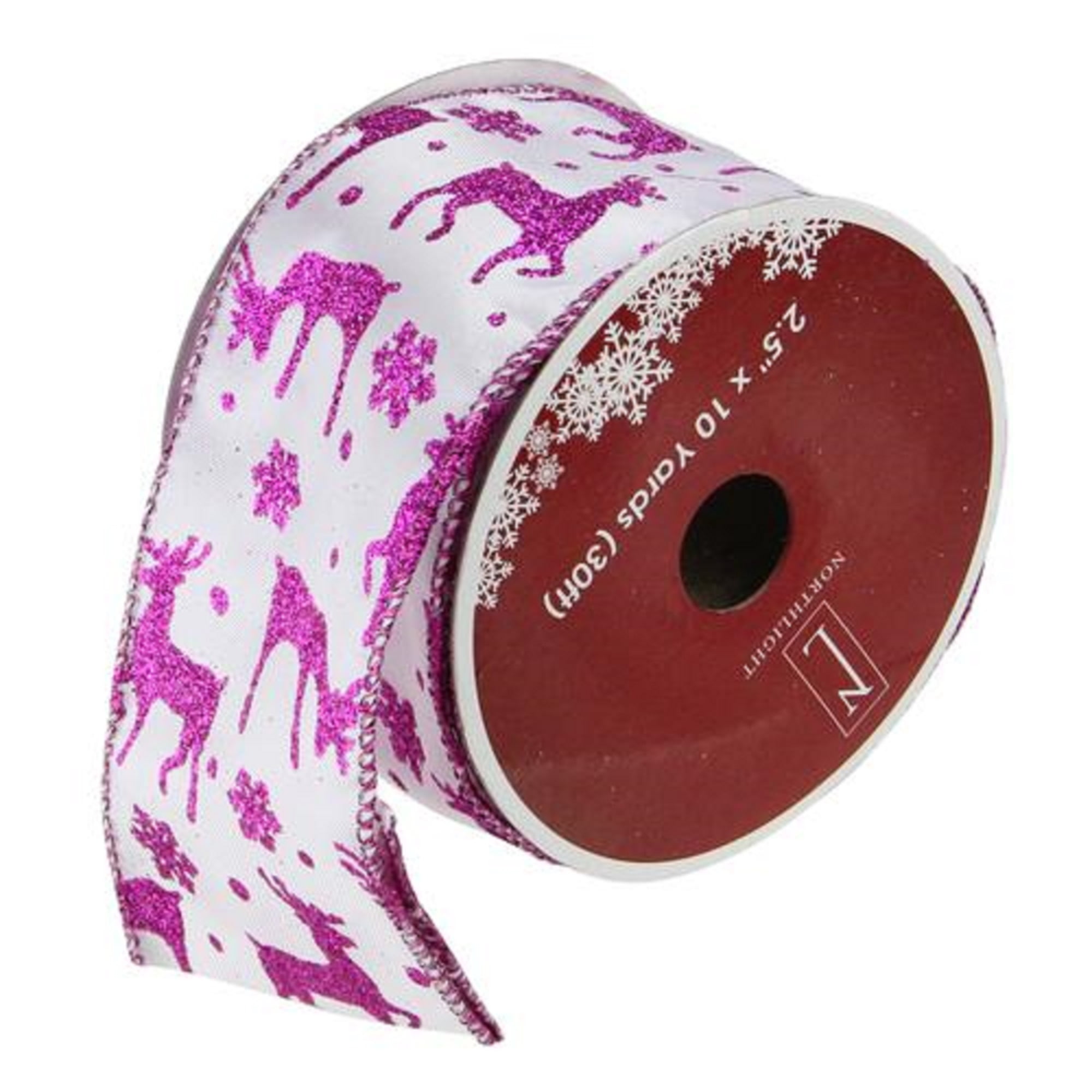 Glistening Purple Reindeer and Star Christmas Wired Craft Ribbon 2.5" x