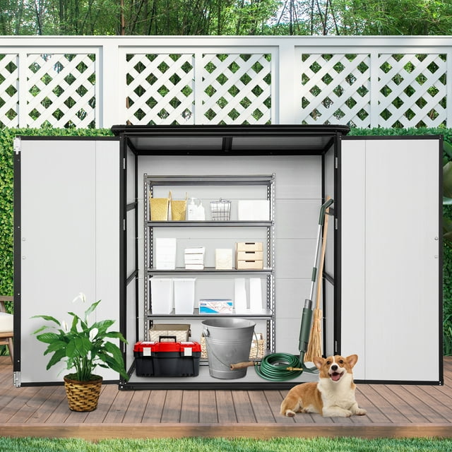 HMSHA Remise de Rangement Extérieure 5x3 Pi Armoire en Résine Imperméable avec Portes Verrouillables