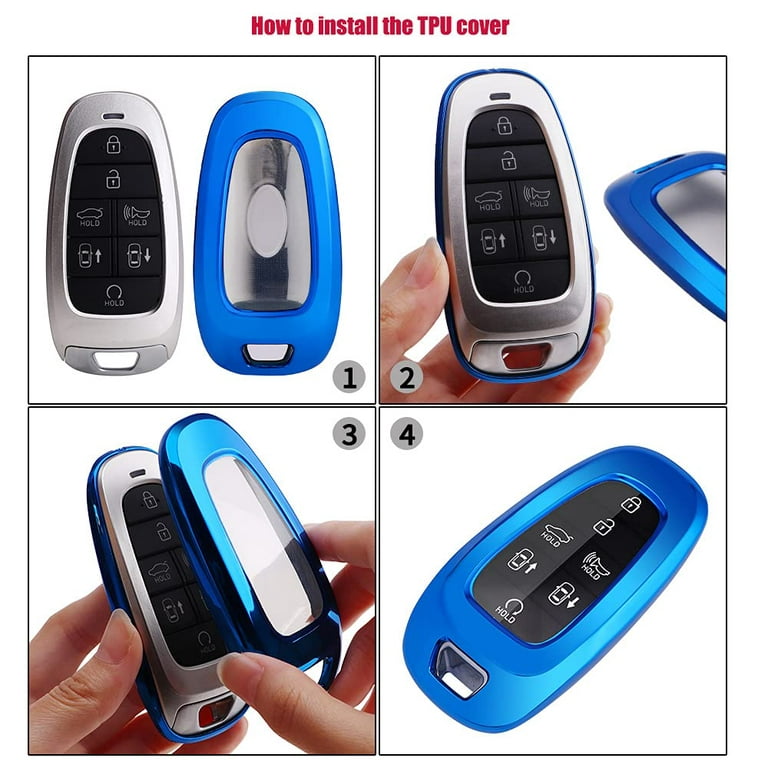 Horande TPU Key Fob Case Cover fit for 2020 2021 Hyundai Sonata Santa fe  2022 Tucson Keyless Entry Smart Key Fob (Blue) 