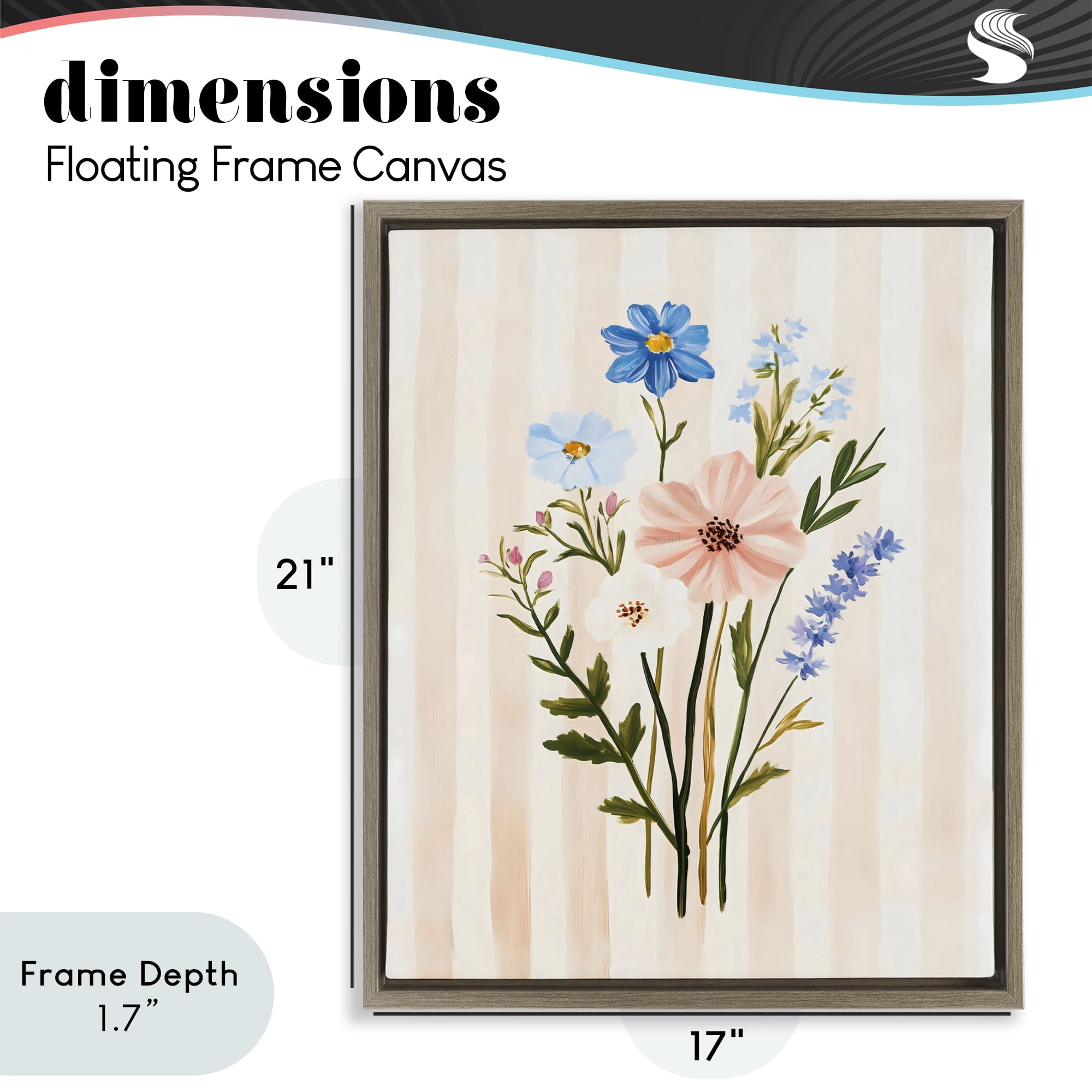 Stupell Industries Cream Stripe Florals Brown Framed Floater Canvas Wall Art, design by The Prints Vibe