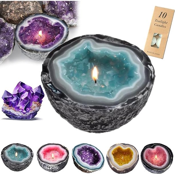 Vela Gladwares, vela de energía de cristal de intención/curación, vela de intención con cristales de amatista y cuarzo rosa | Vela de aromaterapia perfumada para meditación y limpieza (B)
