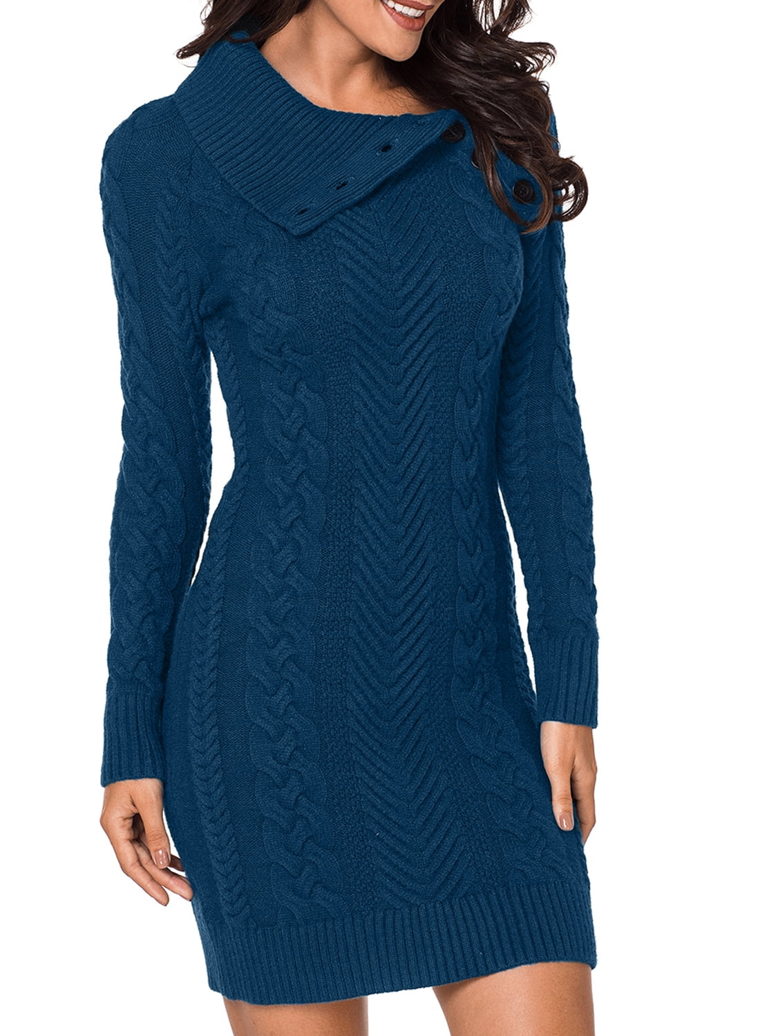 turtleneck cable knit sweater dress