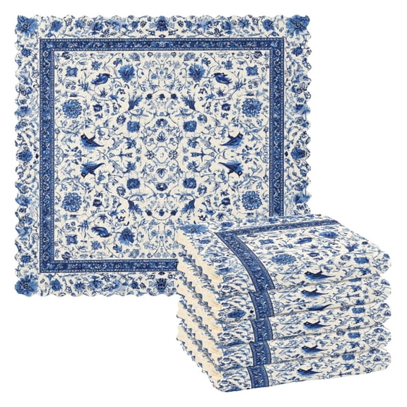 6 Pieces of Kitchen Towels 11x11Inch Kitchen Dish Cloths Kitchen Dish Towels Reuseable Cleaning Cloths Beautiful Pattern Blue