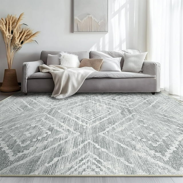 BESTSWEETIE Area Rug 5x7 for Living Room Southwest Washable Rugs Western Aztec Soft Low Pile Non Slip Print Pattern Indoor Carpet for Bedrooms Dining Room, Light Grey