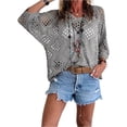 thumbnail image 3 of Womens Crochet Cover Up Tops Summer 3/4 Sleeve V Neck Hollow Out Shirts Casual Loose Boho Beach Swimsuit Coverups, 3 of 8