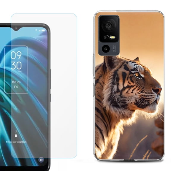 OneToughShield ® for TCL 40 XE 5G Shockproof Fashion Phone Case, with Tempered Glass Screen Protector - Tiger