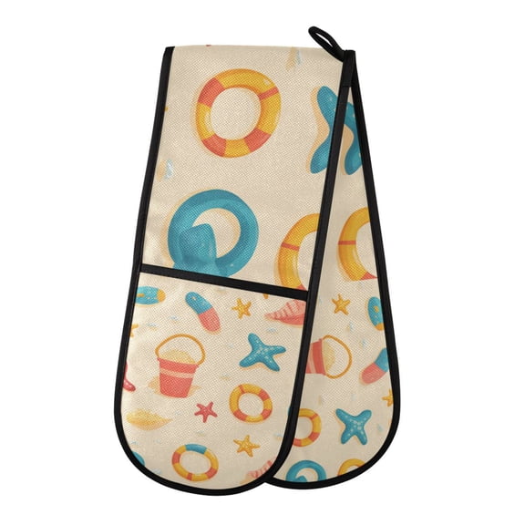 Yayeee Double Oven Mitt Kitchen Heat Resistant Baking 35" x7" Quilted Glove, Beach Pattern